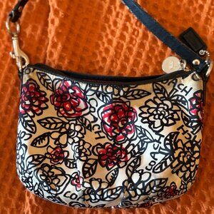 Coach Floral Print Wristlet Purse – Red & Black Flowers – Pink Interior – 8” x 6